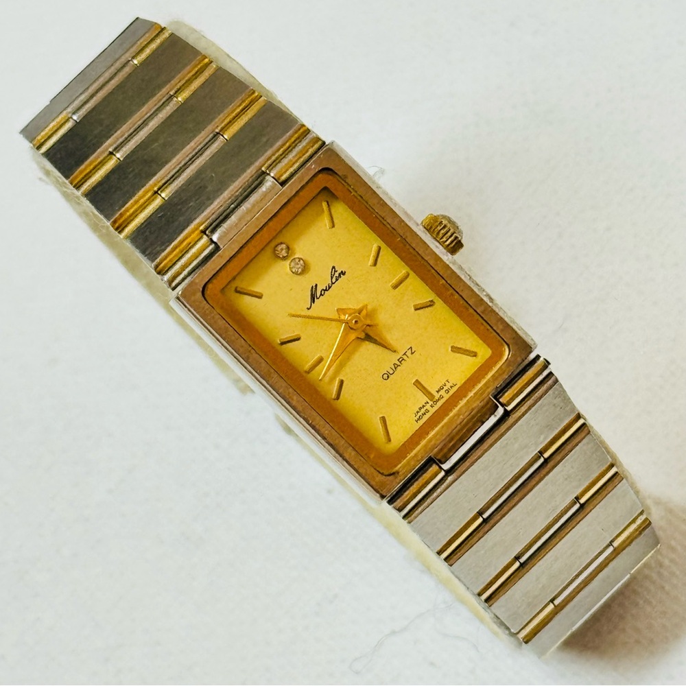 Vintage Moulin Diamond Small Face Women's Two Tone Dress Watch Silver Gold